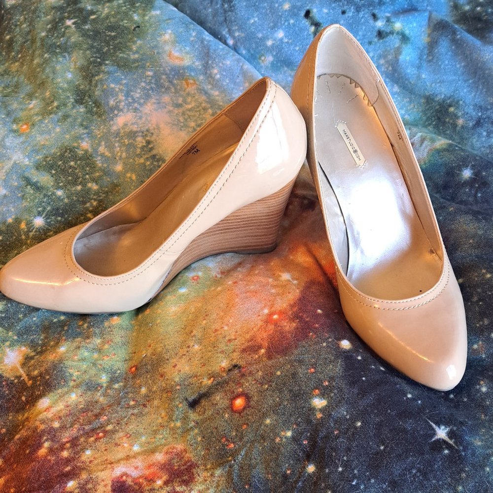 Max Studio cream patent wedge heels